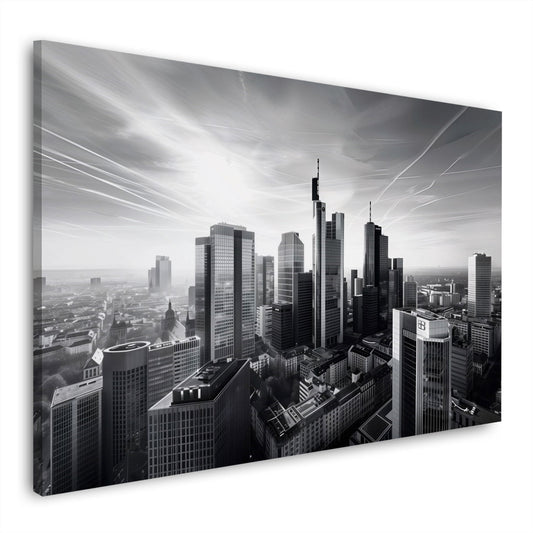Frankfurter Bankenviertel in Schwarz-Weiß Wandbild im Querformat