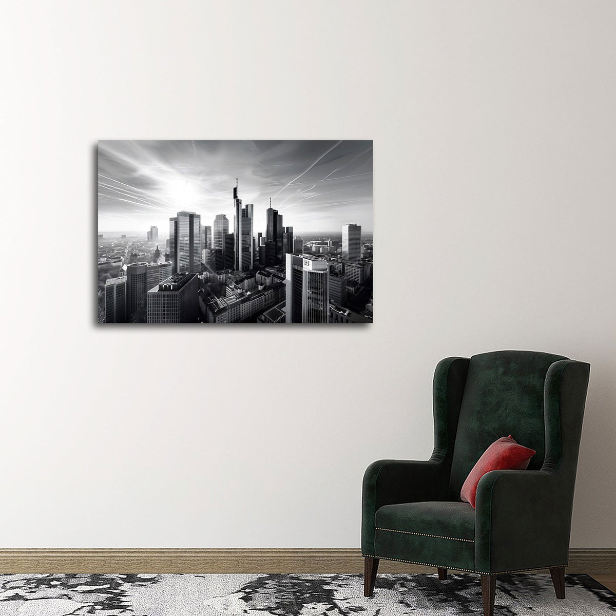 Städte Wandbild im Querformat an einer Wohnraumwand