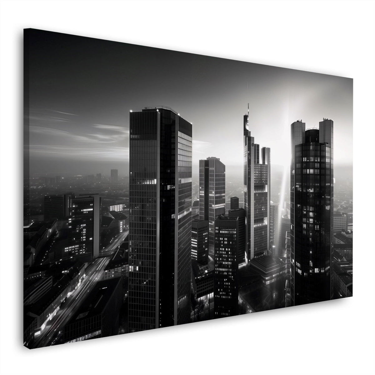 Frankfurter Hochhäuser in Schwarz-Weiß Wandbild im Querformat