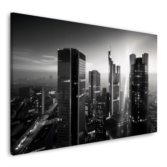 Frankfurter Hochhäuser in Schwarz-Weiß Wandbild im Querformat