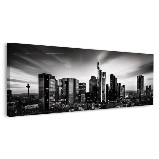 Frankfurter Skyline Panorama in Schwarz-Weiß Wandbild