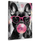 Franzoesische Bulldogge blaest rosa Kaugummiblase Wandbild