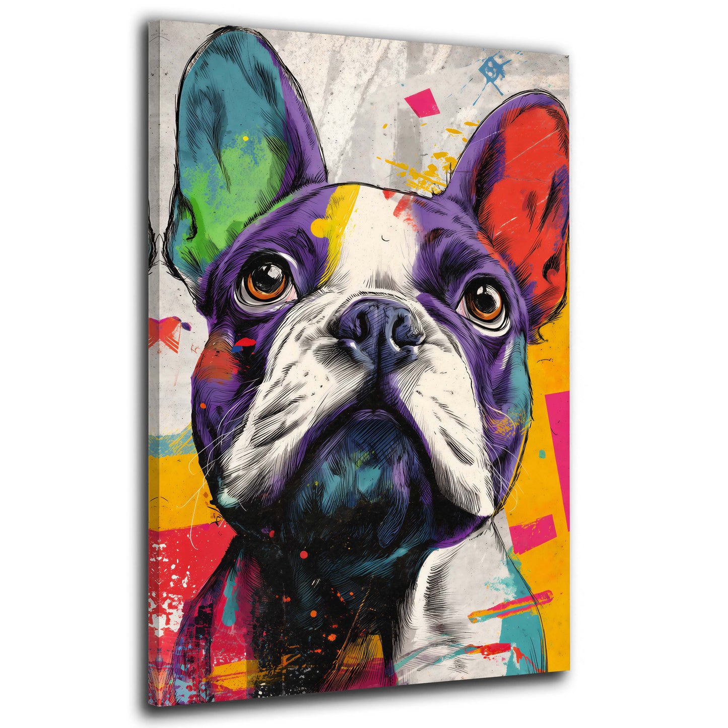 Franzoesische Bulldogge im bunten Pop Art Stil Wandbild
