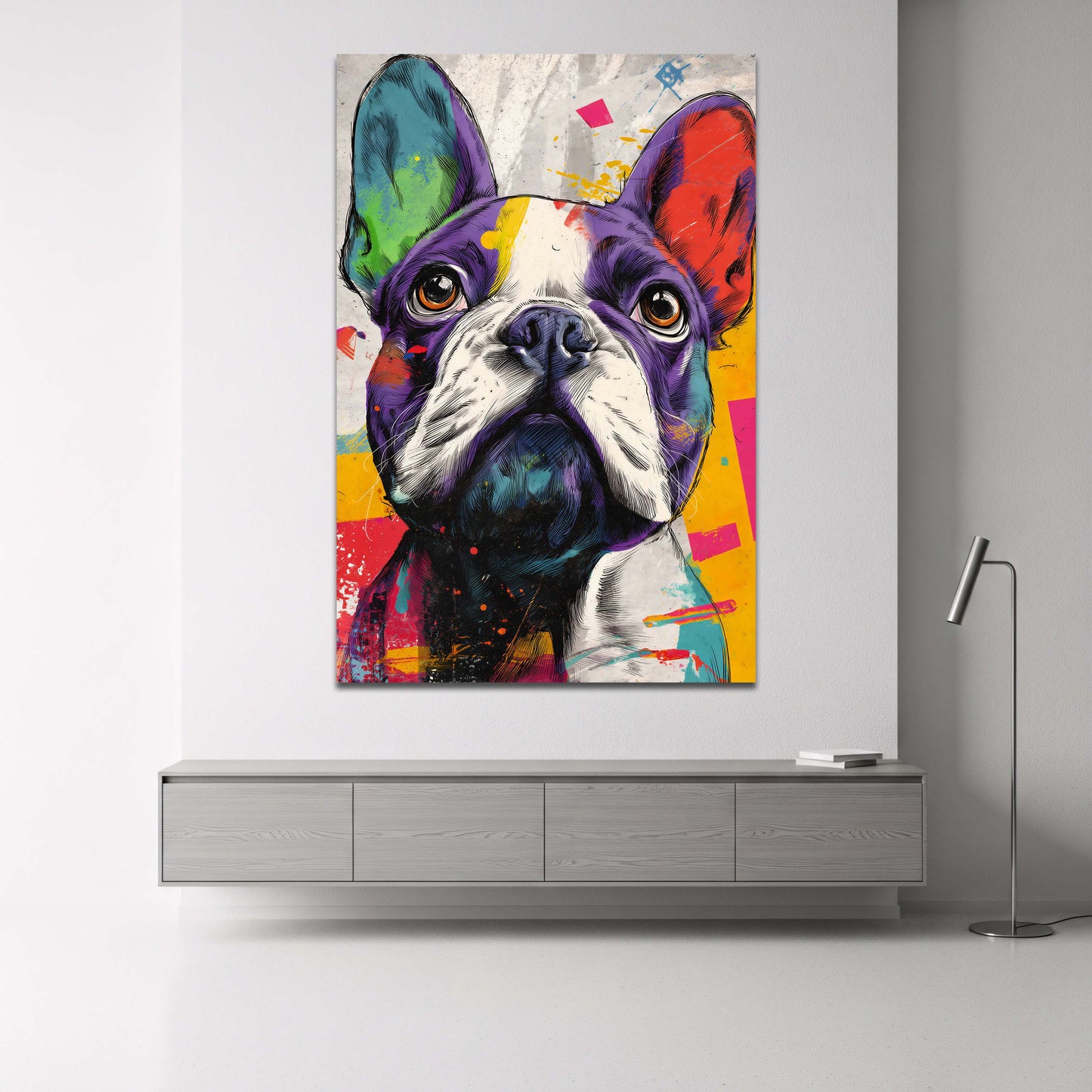 Franzoesische Bulldogge im bunten Pop Art Stil Wandbild
