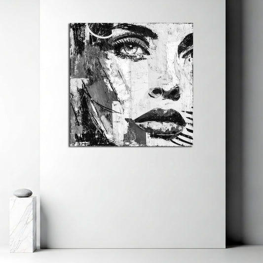 Frau Gesicht abstrakt modern schwarz weiß Wandbild