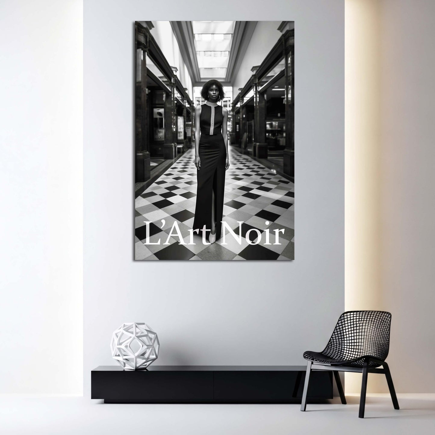 Frau Mode L’Art Noir elegantes Kleid schwarz weiß Galerie Wandbild