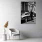 Frau Oldtimer Stadtstil Modeklassiker schwarz weiß Wandbild