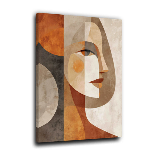 Frau Porträt abstrakt braun beige geometrische Kunst Wandbild