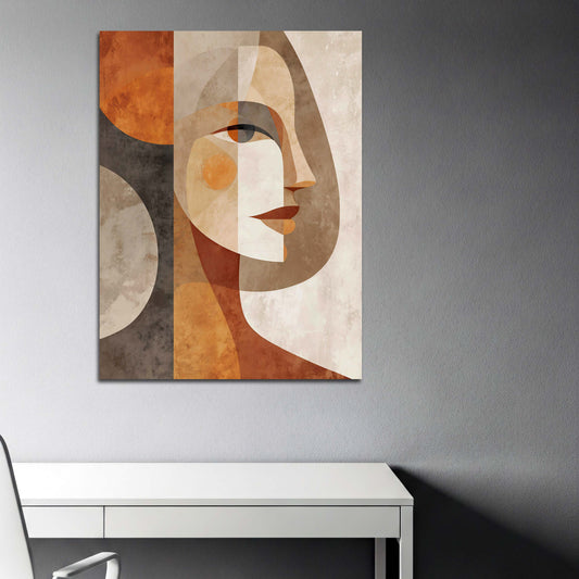 Frau Porträt abstrakt braun beige geometrische Kunst Wandbild