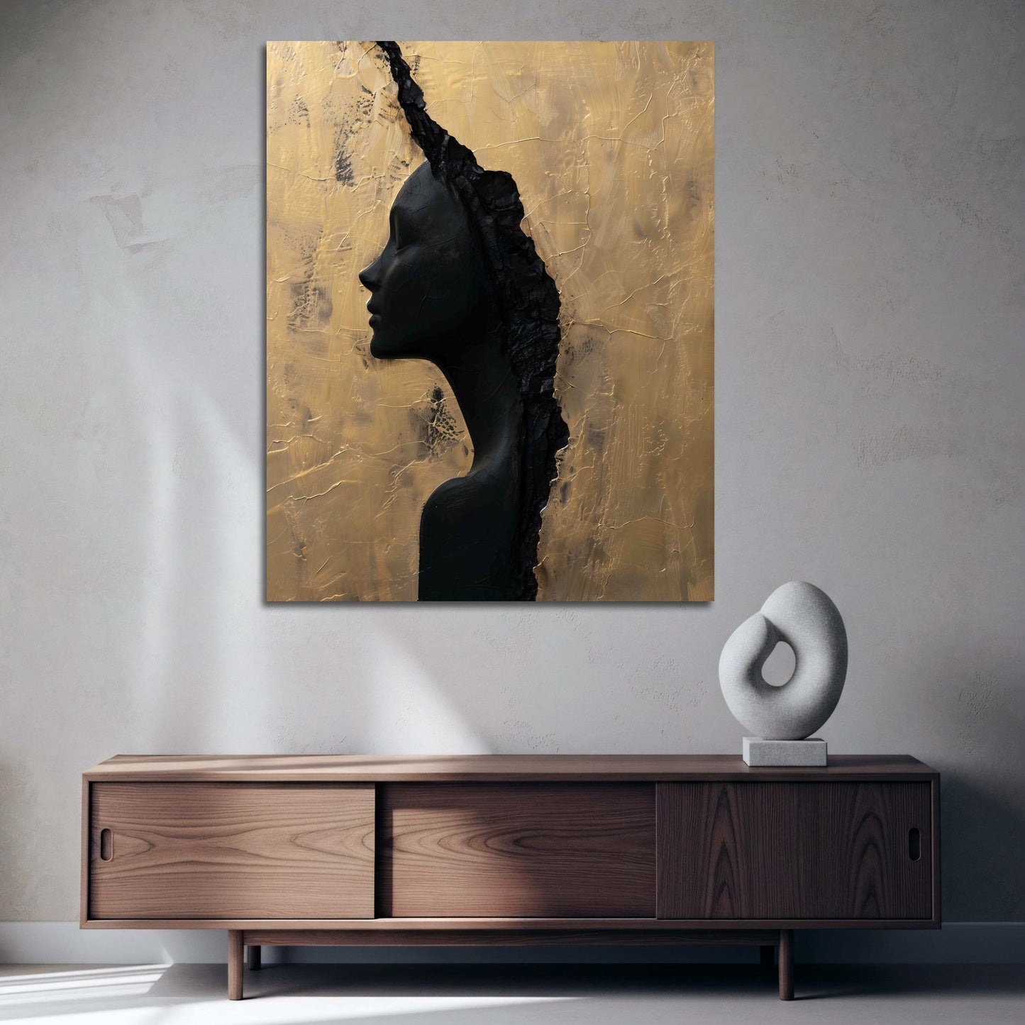 Frau Porträt Gold Schwarz abstrakte Kunst Wandbild