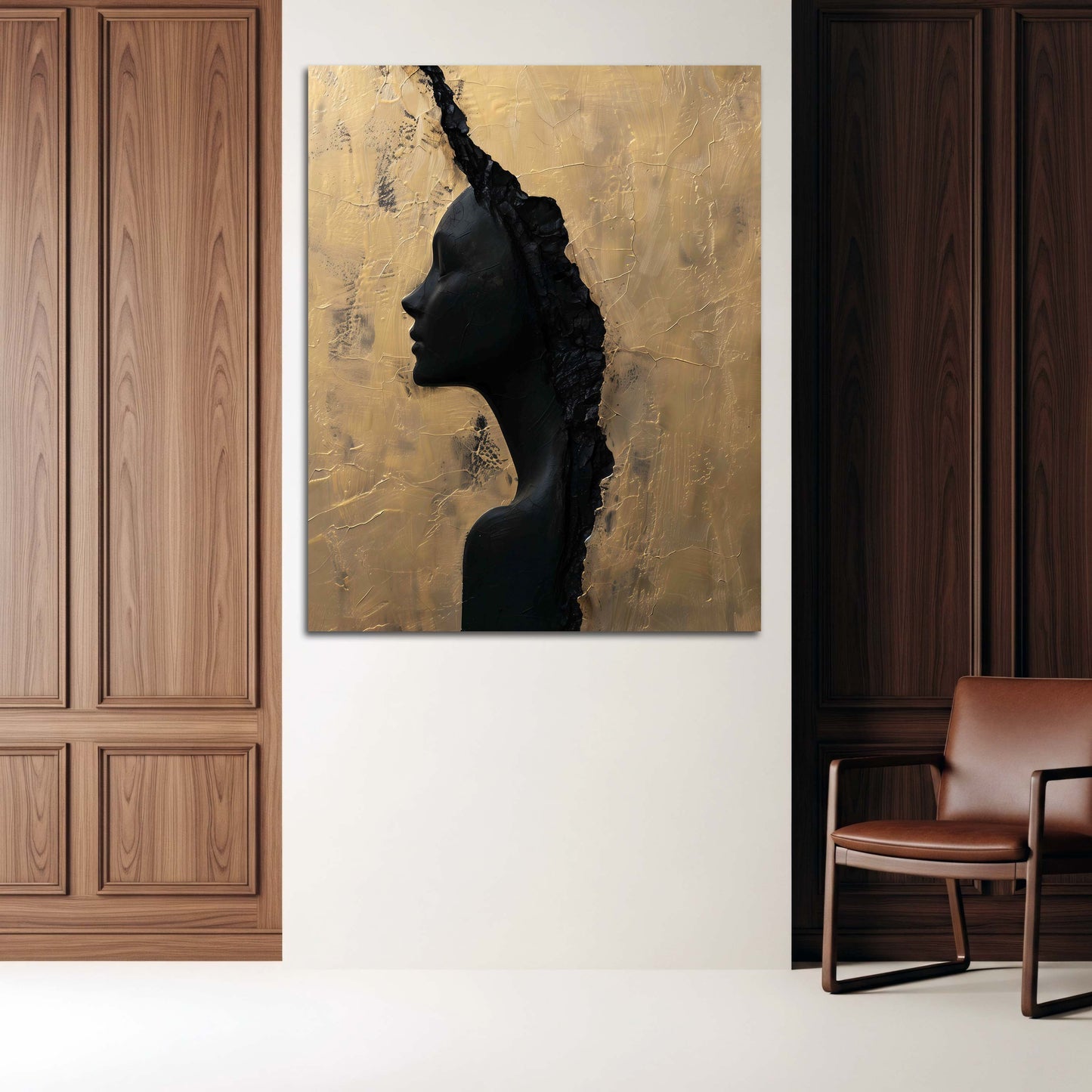 Frau Porträt Gold Schwarz abstrakte Kunst Wandbild