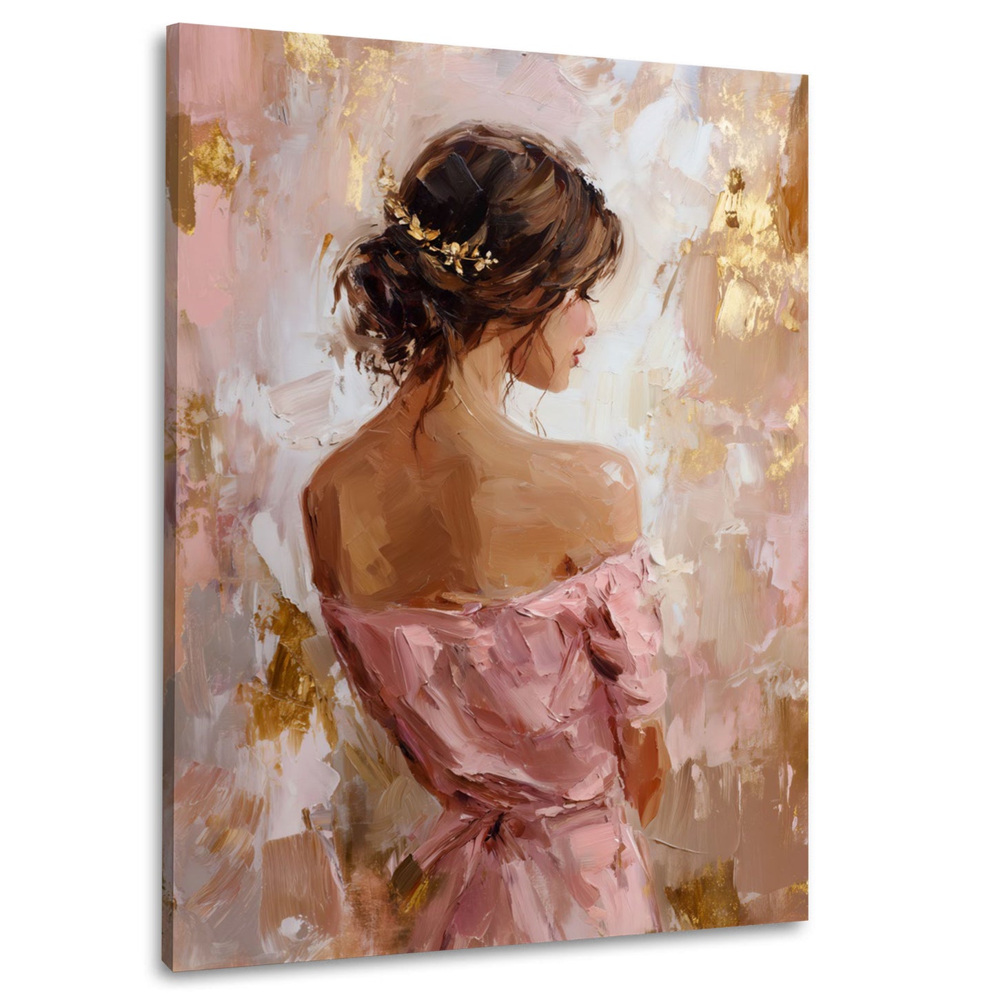 Frau Rückenansicht rosa Abendkleid elegante Kunst Wandbild