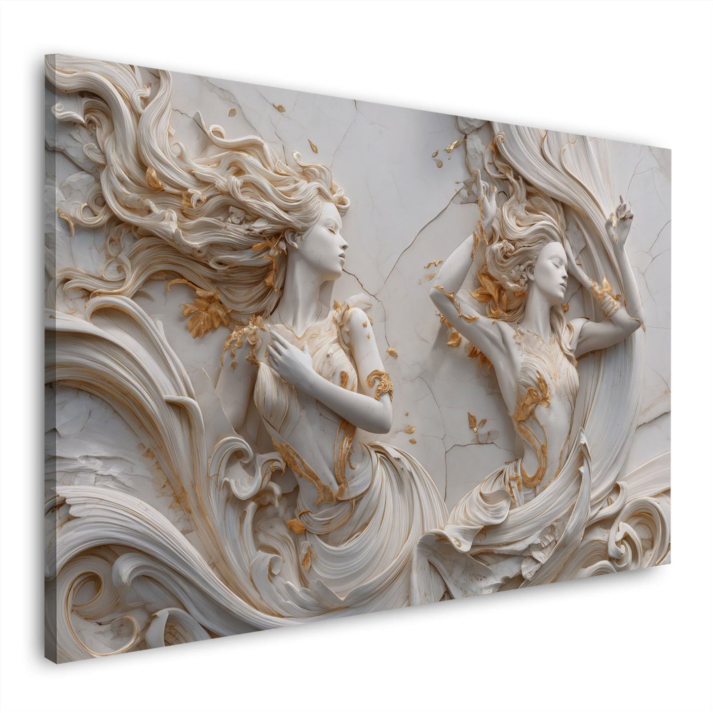 Frauen fließende Haare elegante Figuren goldene Details Wandbild