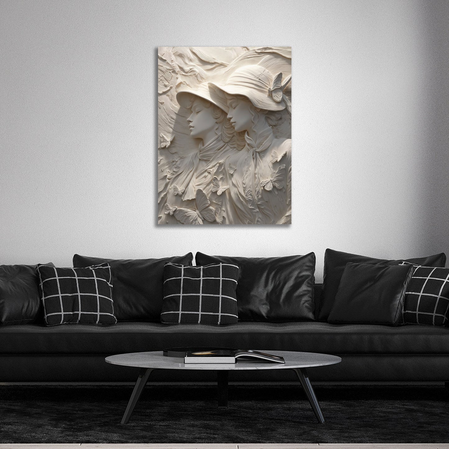 Frauen Skulptur Relief Schmetterlinge elegant Wandbild