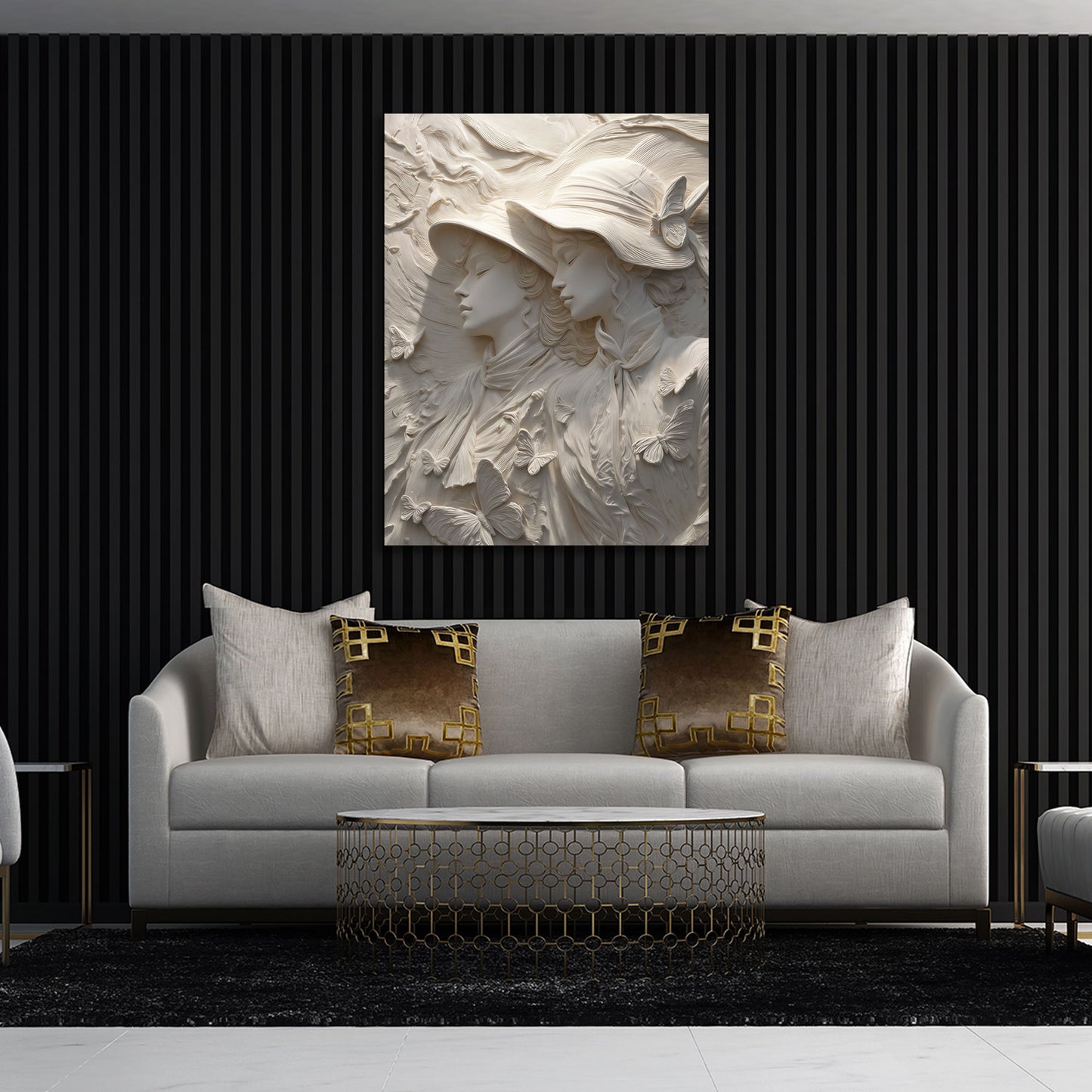 Frauen Skulptur Relief Schmetterlinge elegant Wandbild