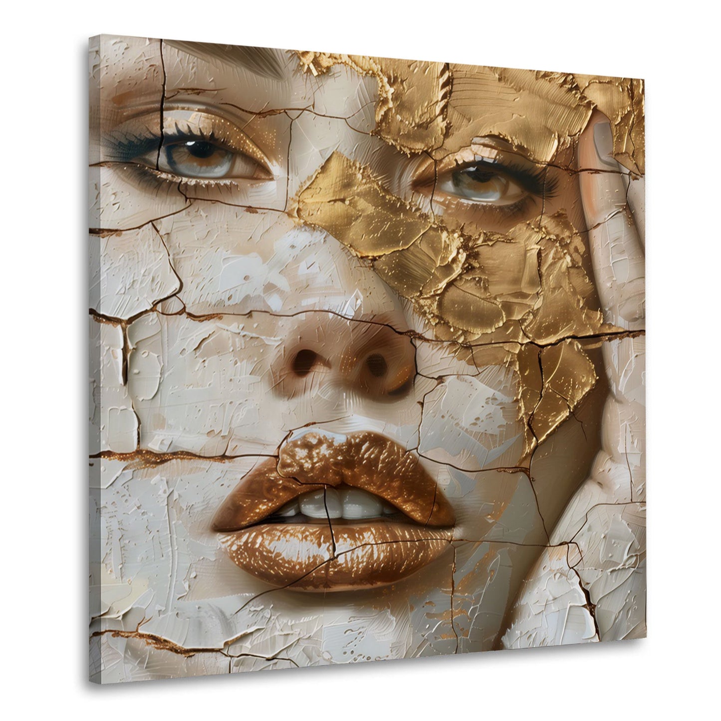 Frauengesicht in Gold als elegantes Spachtelkunstwerk Wandbild