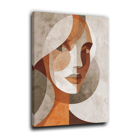 Frauenporträt abstrakt beige braun geometrischer Stil Wandbild