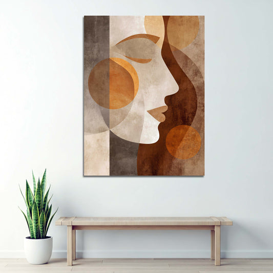 Frauenporträt warme Erdtöne geometrisches Design Wandbild