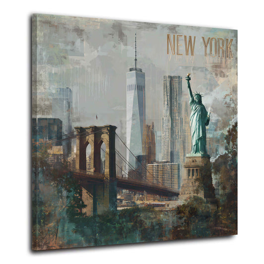 Freiheitsstatue in New York mit Brooklyn Bridge urbanes Wandbild
