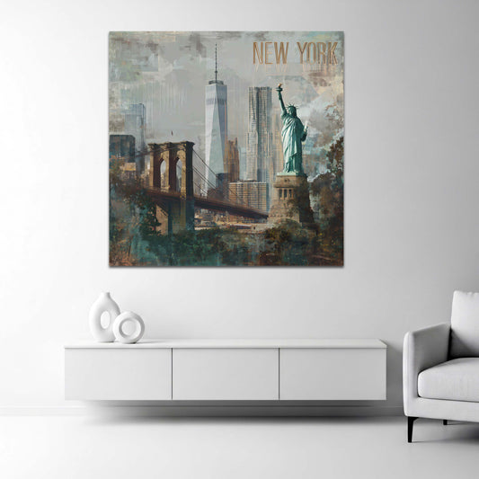 Freiheitsstatue in New York mit Brooklyn Bridge urbanes Wandbild