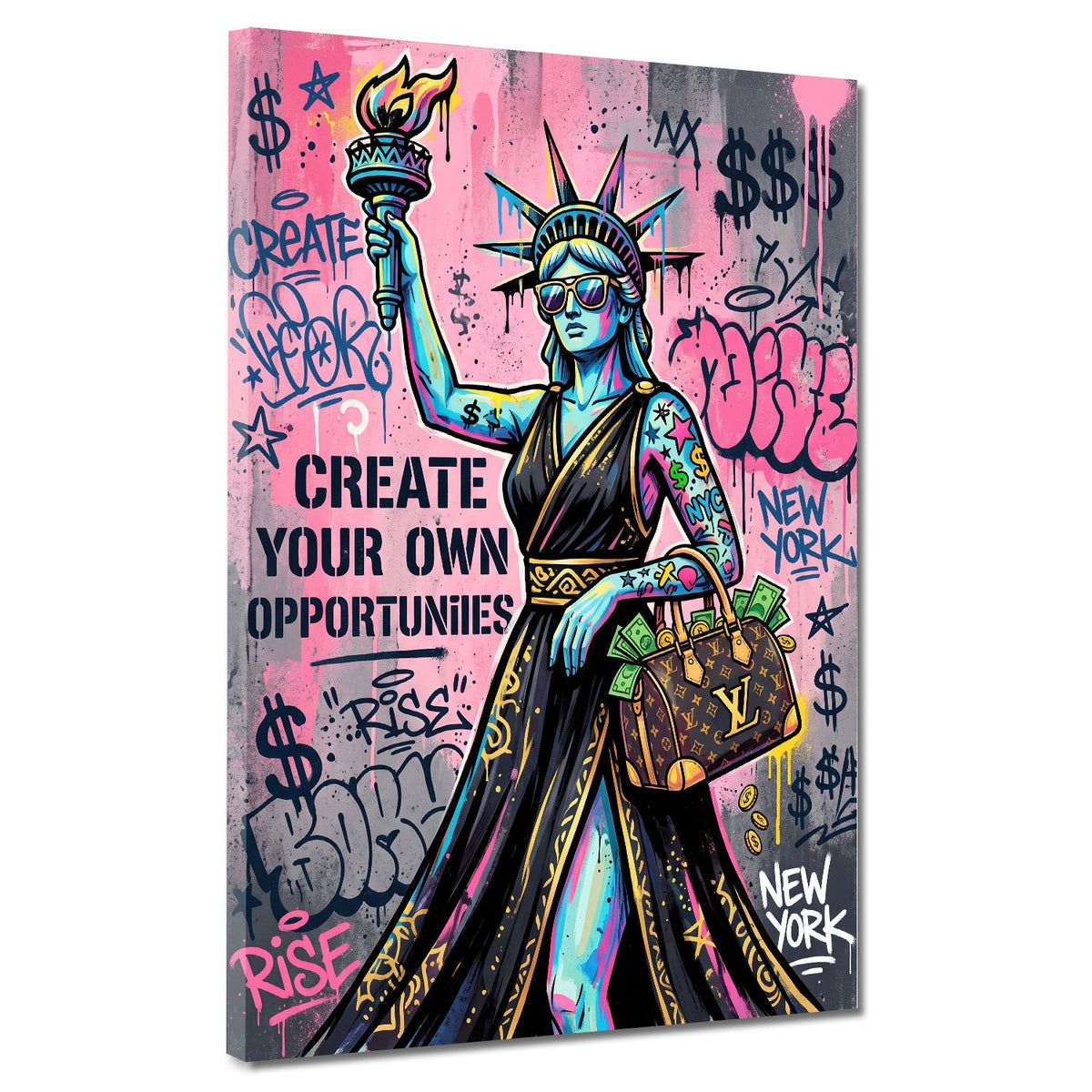 Freiheitsstatue mit Luxustasche New York USA Pop Art Wandbild
