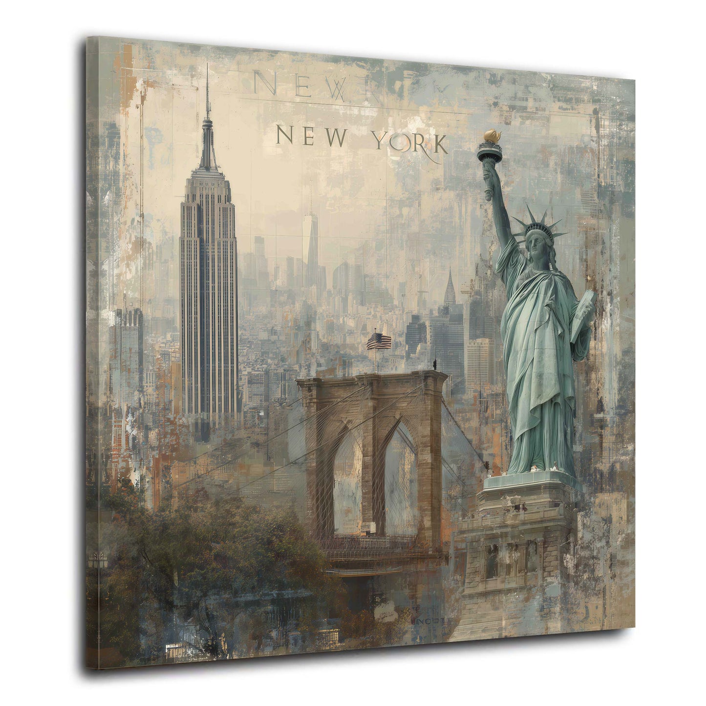 Freiheitsstatue und Skyline in New York vintage Wandbild