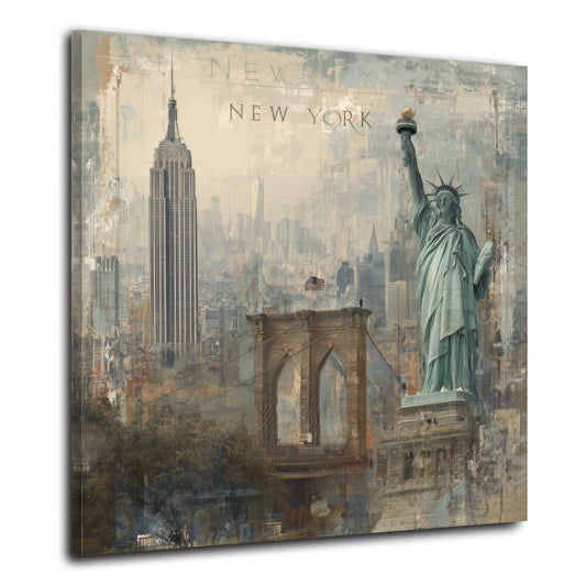 Freiheitsstatue und Skyline in New York vintage Wandbild