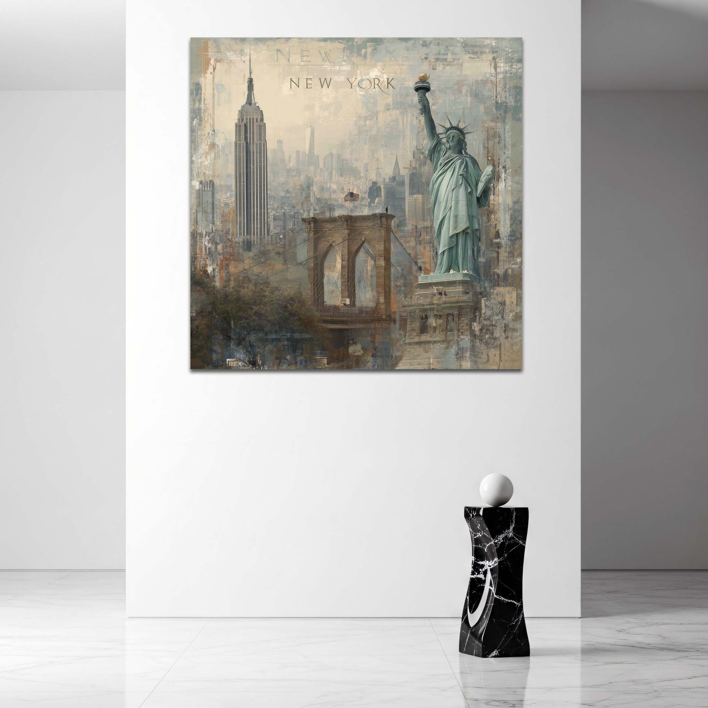 Freiheitsstatue und Skyline in New York vintage Wandbild