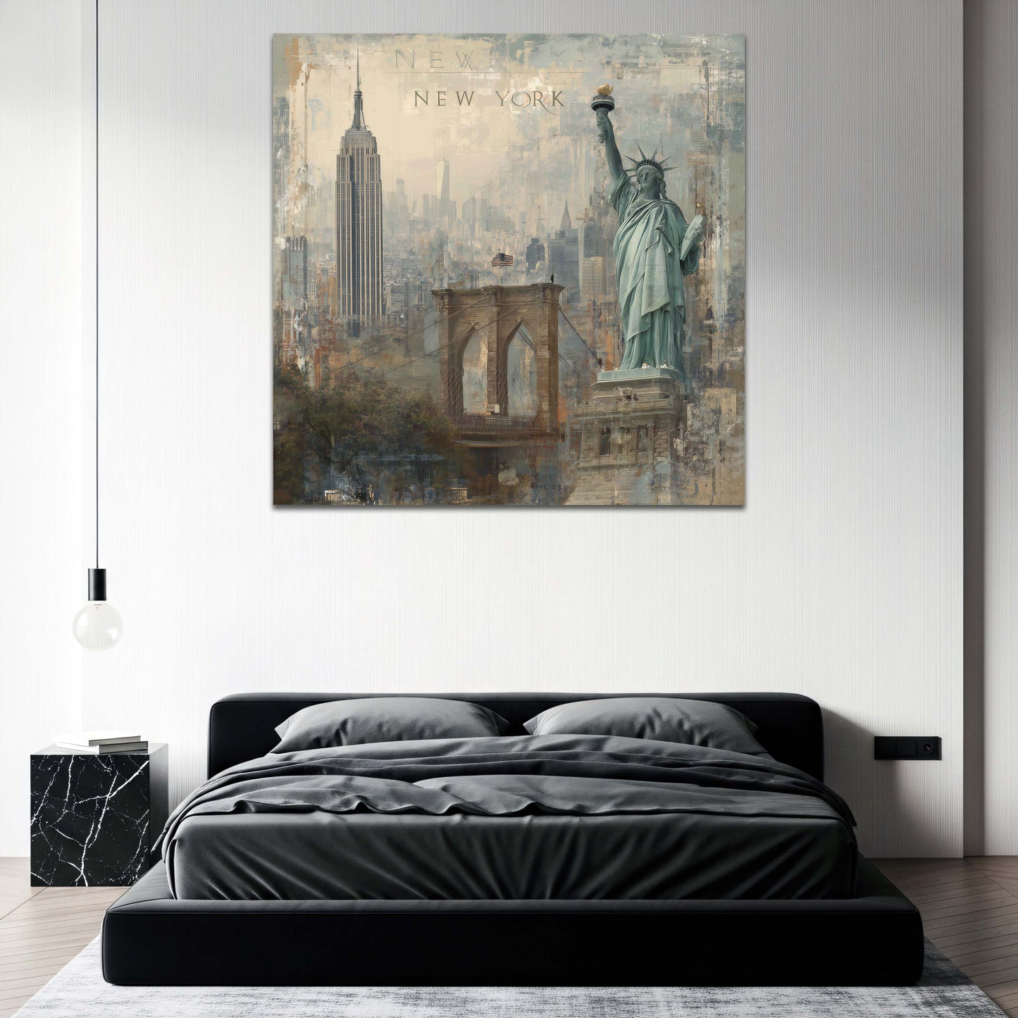 Freiheitsstatue und Skyline in New York vintage Wandbild