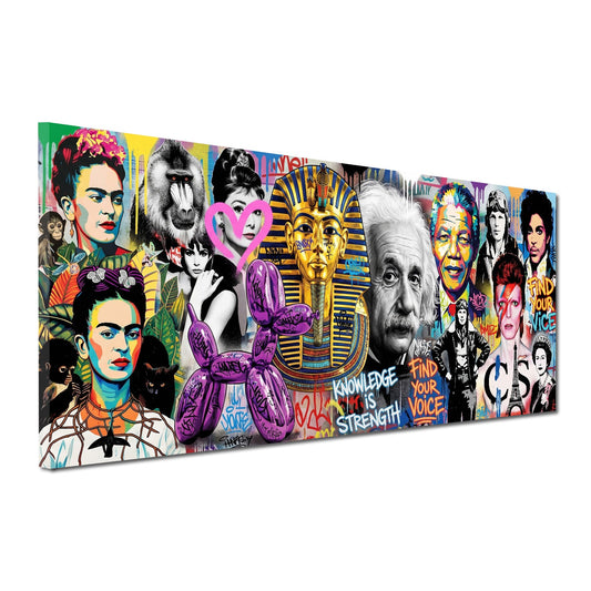 Pop Art Collage mit Frida, Einstein und Audrey Wandbild