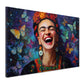 Frida lachend bunte Schmetterlinge Porträt Wandbild