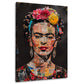 Frida mit Blüten als Collage Wandbild im Hochformat