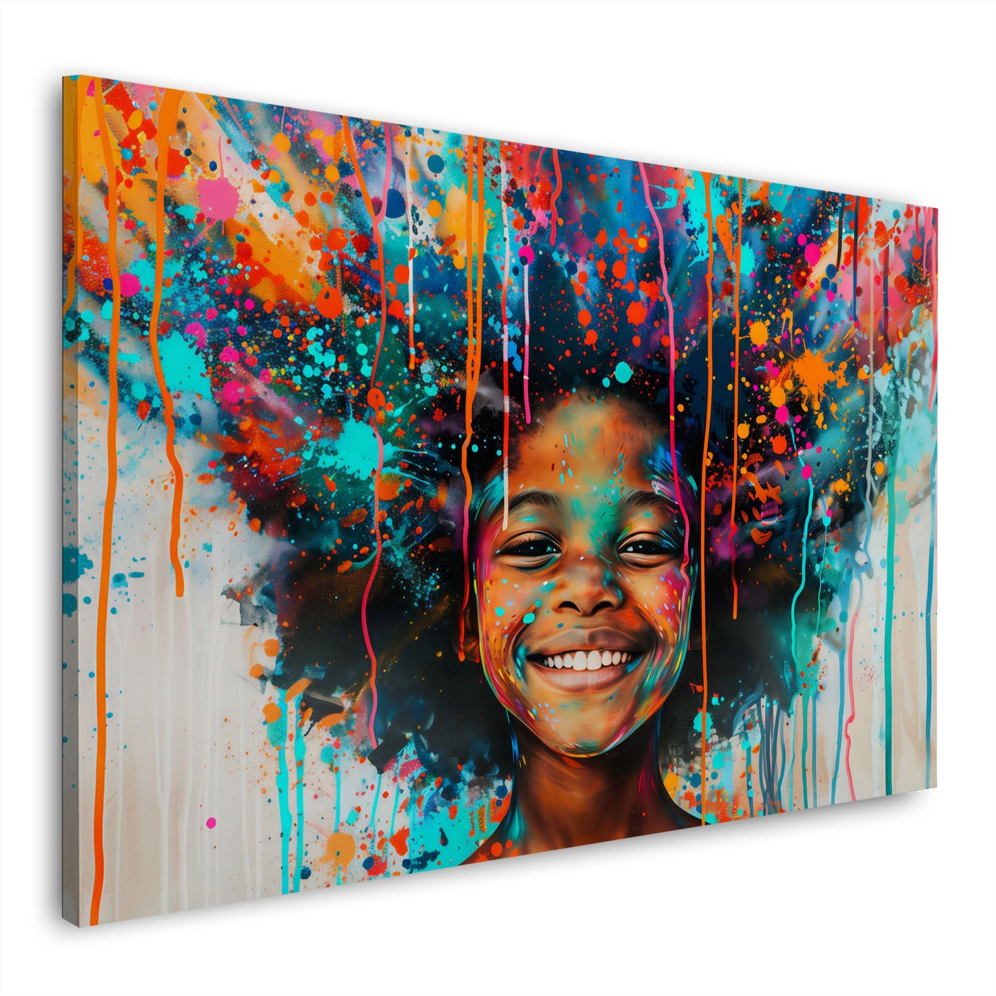 Fröhliches Kind abstrakt und bunt in Aquarell Wandbild