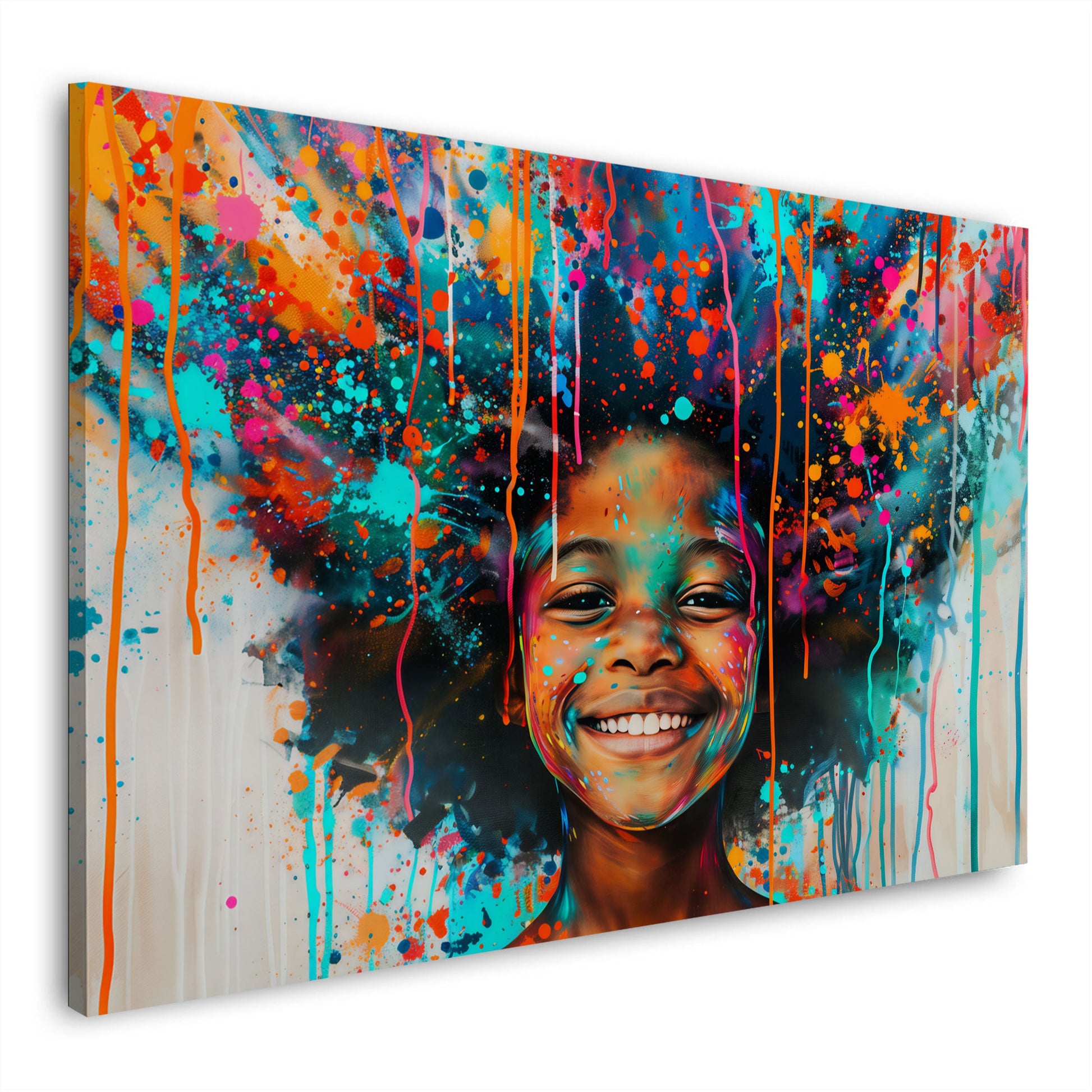 Fröhliches Kind abstrakt und bunt in Aquarell Wandbild