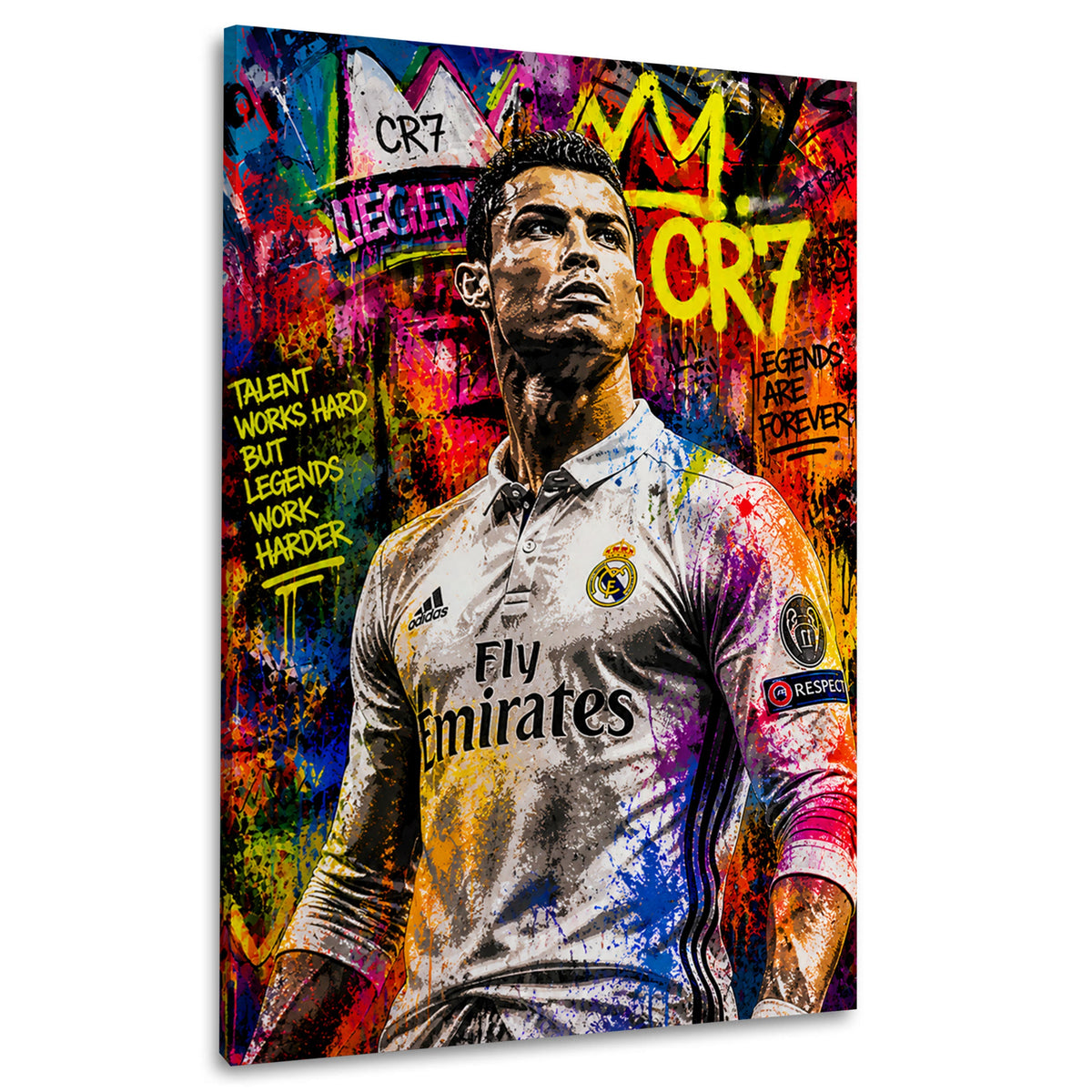 Fußball Legende Nr. 7 im bunten Pop Art Stil Wandbild