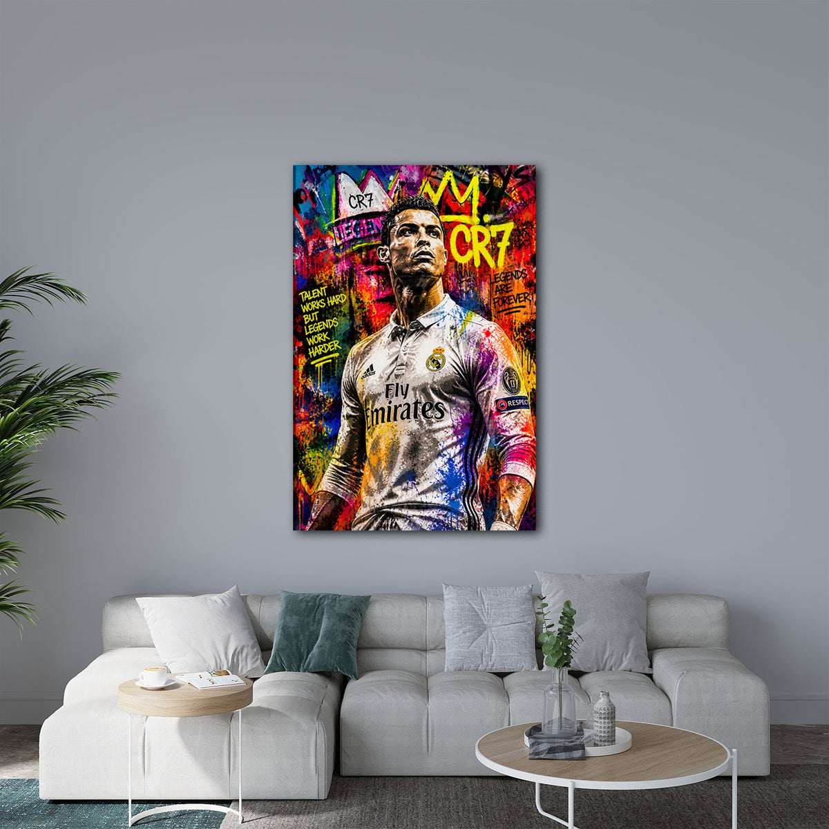 Fußball Legende Nr. 7 im bunten Pop Art Stil Wandbild