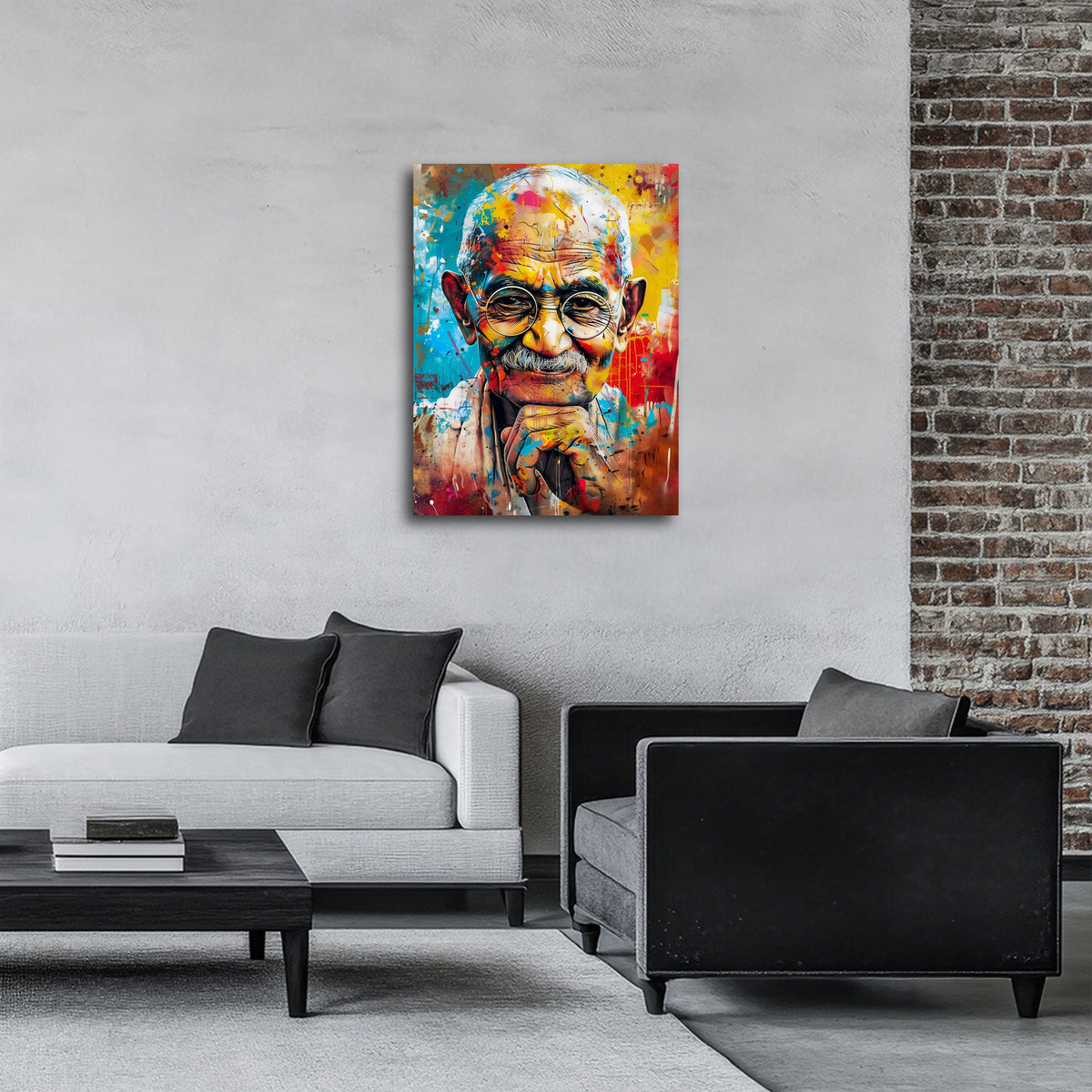 Porträt Wandbild im Hochformat an einer Wohnraumwand
