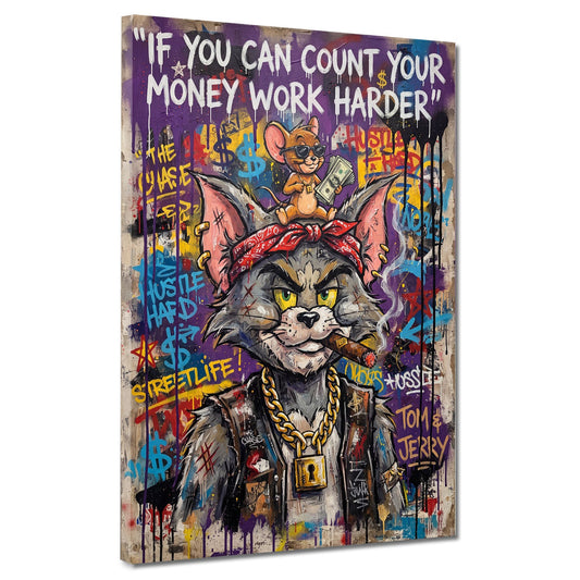 Gangster Kater mit Maus Count Your Money Graffiti Wandbild