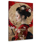 Geisha Porträt im roten Kimono mit Blütenkreis elegantes Wandbild
