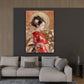 Geisha Porträt im Kimono mit Blüten im Haar elegantes Wandbild