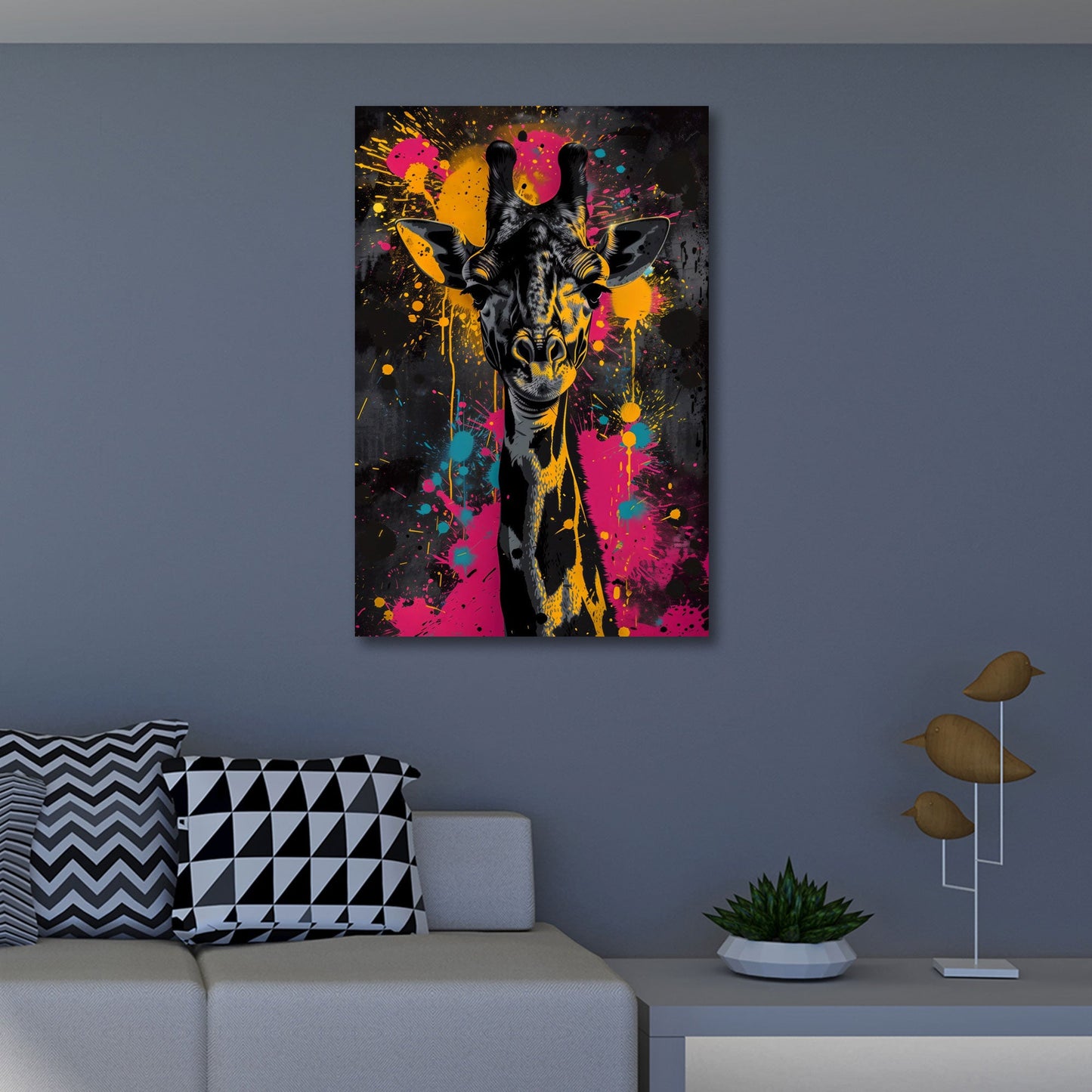 Giraffe Aquarell bunt als Kunstwerk Wandbild