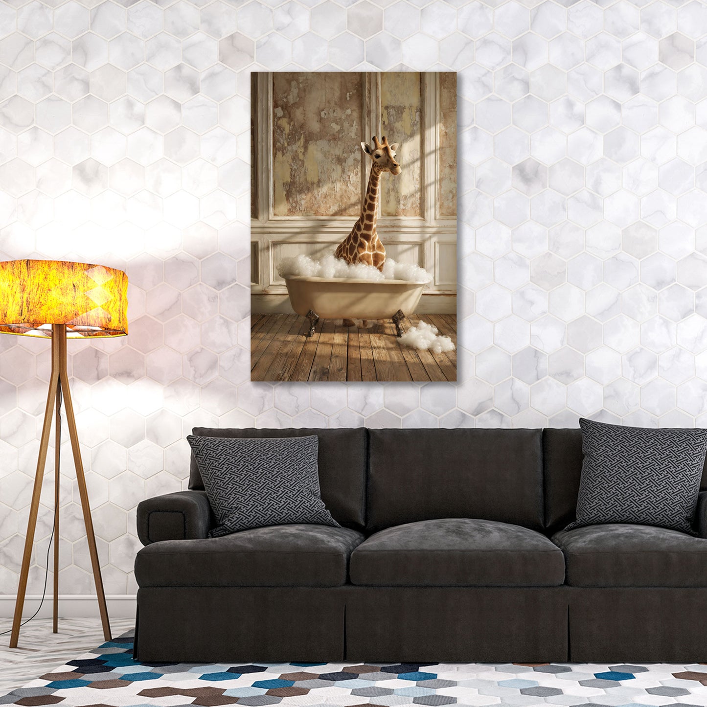 Giraffe Badewanne Schaumbad Vintage Badezimmer Wandbild