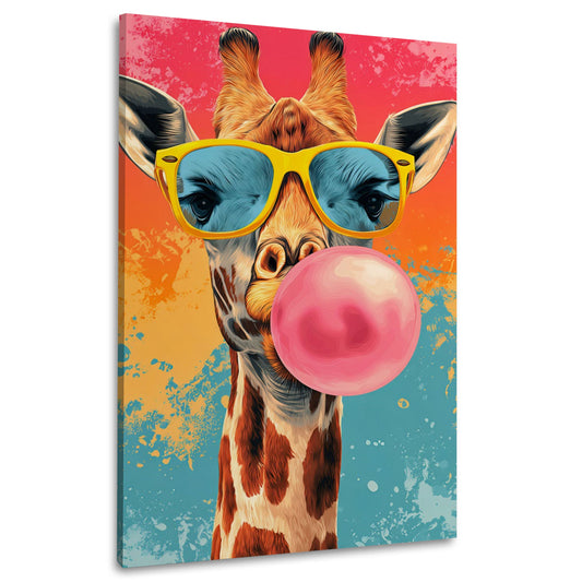 Giraffe mit dunklem Design Brille und Kaugummi Wandbild