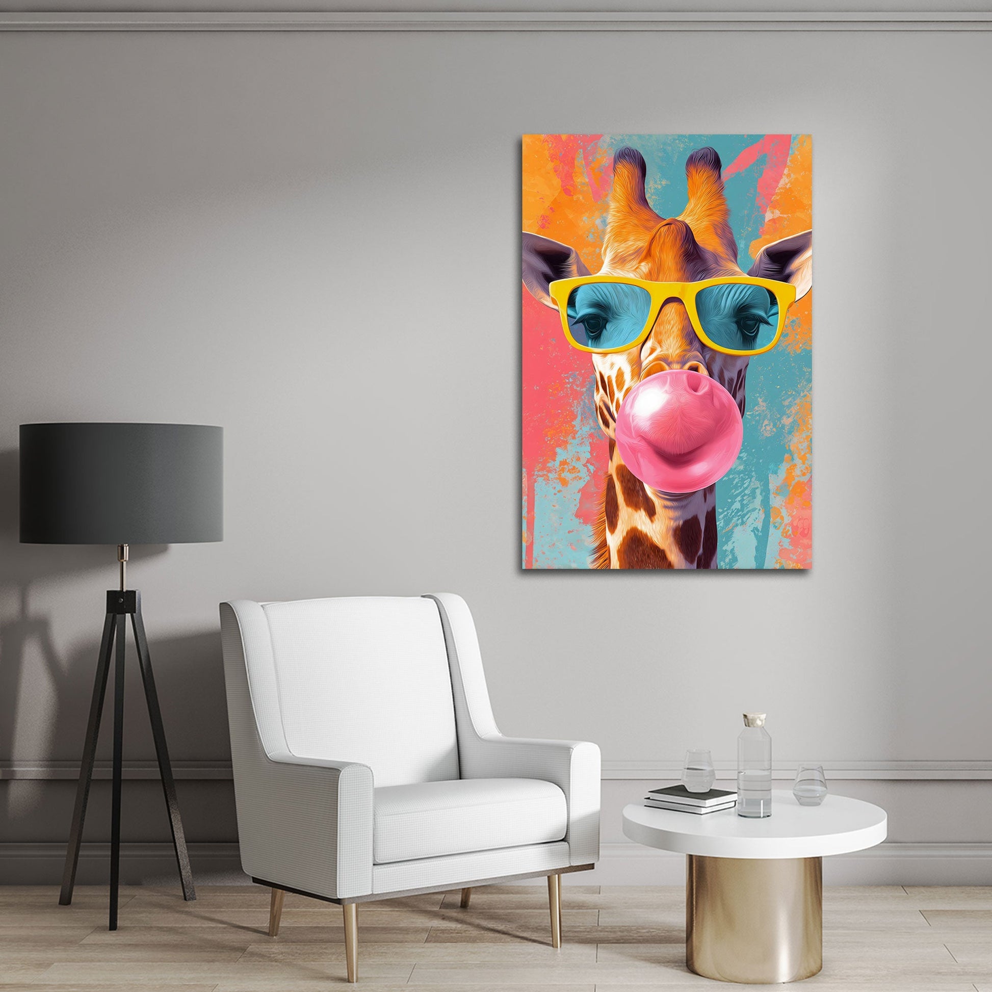Giraffe mit Sonnenbrille und Kaugummi Pop Art Wandbild