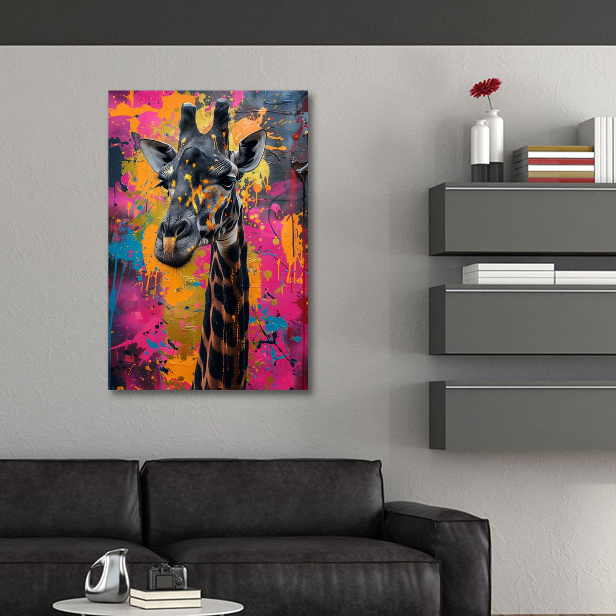 Giraffe in zarten Farbverläufen als Alu-Dibond Bild an der Wand