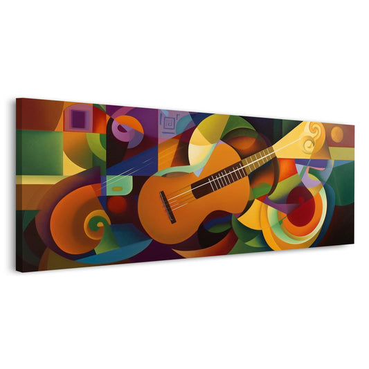 Gitarre in abstraktem Farbdesign Orange Tuerkis Wandbild