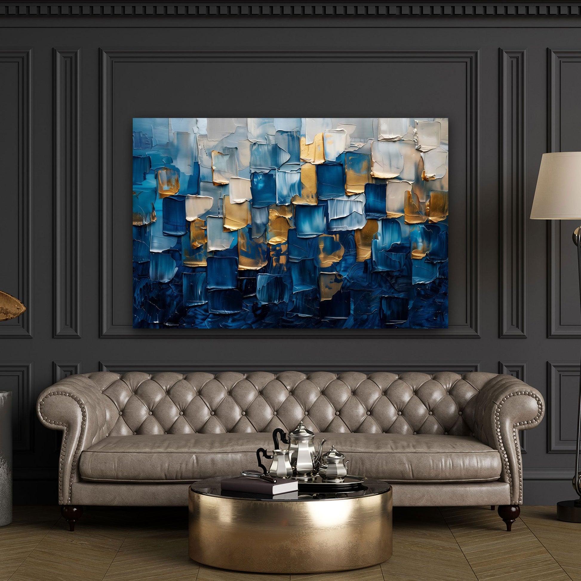 Gold Abstraktion Gemälde modern expressiv Wandbild – Raumansicht 1