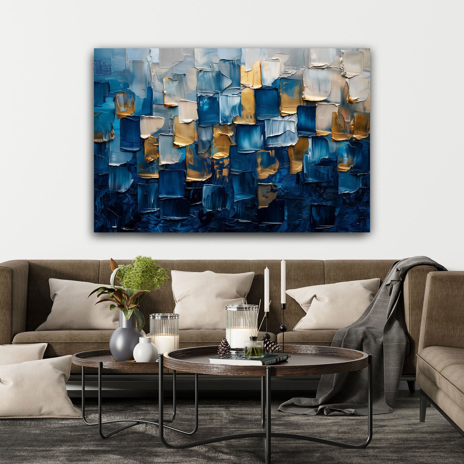 Gold Abstraktion Gemälde modern expressiv Wandbild – Raumansicht 2