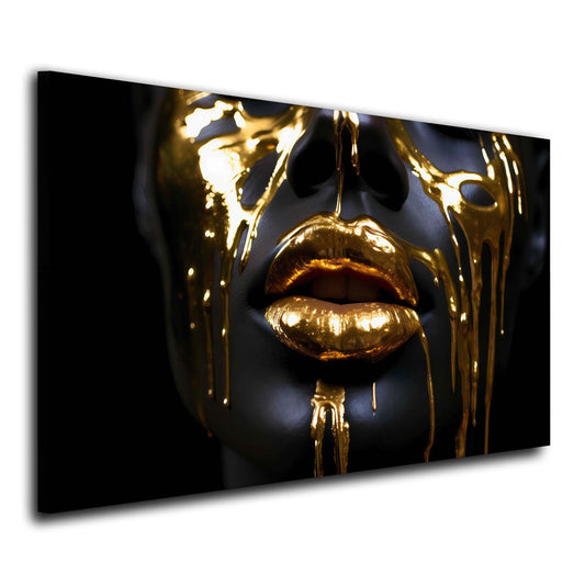 Gold Lippen Frau Gesicht schwarz dunkel Luxus Wandbild