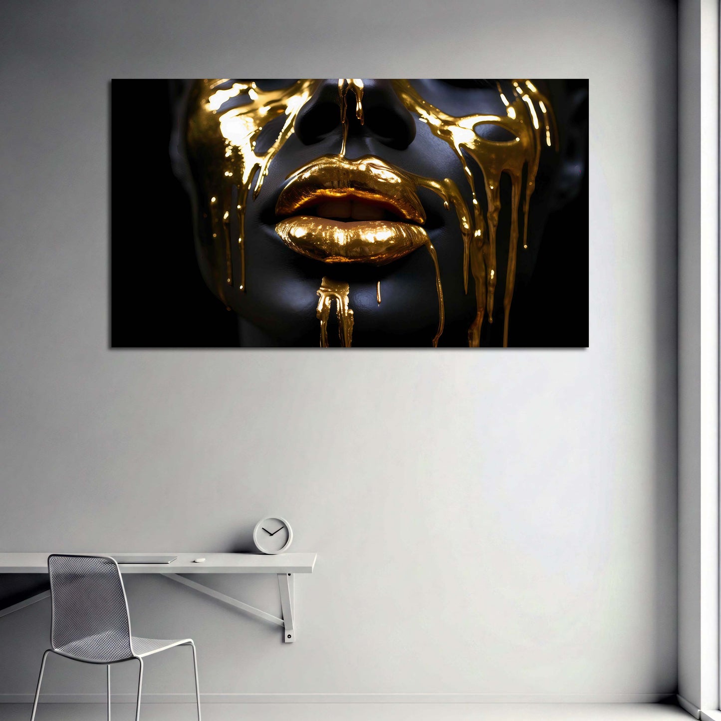 Gold Lippen Frau Gesicht schwarz dunkel Luxus Wandbild